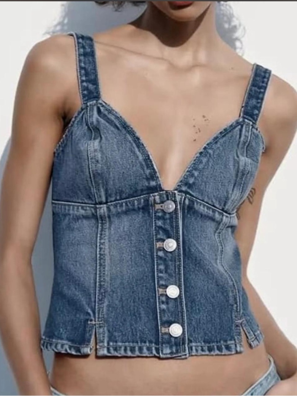 Zara Blue Denim Button-Front Top Corset